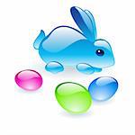 Glass Bunny with glass Easter Eggs. Illustration on white background