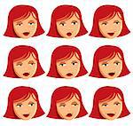 Beauty girl face illustration. Set of emotions expressions