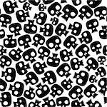 Black skulls seamless pattern. Many skulls, graphic stylized black silhouettes. Black and white. Vector background.