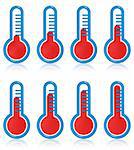 Illustration of eight temperature thermometers at different levels