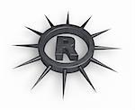 spike ring with the letter r inside - 3d illustration