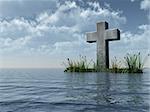 monument Croix chrétiens à l'illustration 3d de l'océan