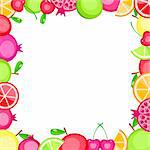 colorful vector fruits frame - apple orange cherry pomegranate - on white background