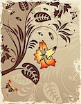 Grunge floral frame with butterfly, element for design, vector illustration