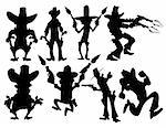 Set of cowboy silhouettes isolated on white