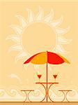 vector background with beach umbrella and drinks on table, Adobe Illustrator 8 format