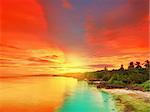 Beautiful seascape. Coastline at sunset time. Philippines