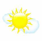 Sun With Clouds, Weather Symbols, Isolated On White Background, Vector Illustration