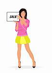 Illustration fashion shopping girl showing message board ''sale'' - vector