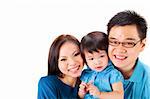 Happy Asian family on white background