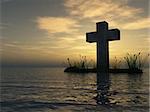 christian cross monument at the ocean - 3d illustration