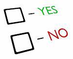Tick boxes with yes and no text written in green and red