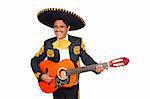 Charro mexican Mariachi playing guitar isolated on white