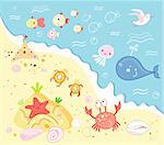 color funny sea creatures on land and in water
