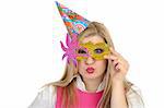 Pretty party female celebrating birthsday and having fun. isolated