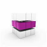 3d business cube purple isolated white success teamwork