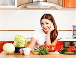 beautiful caucasian woman in the kitchen