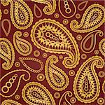 Seamless gold and brown paisley pattern. This image is a vector illustration.