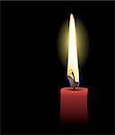Realistic illustration the red candle isolated of black background - vector