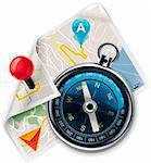 Extralarge icon - compass with map and navigation markers