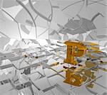 cubes background and golden letter p - 3d illustration