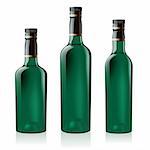 Set number two of green wine bottle. Illustration on white background