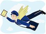 Postman flies on the wings to deliver quick email.