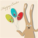 Vector Easter greeting card with rabbit and eggs