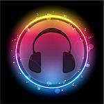 Vector - Disco Headphones with Neon Rainbow Circle