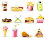 Fast food icon set.  Isolated on a white background.