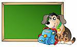 Board with dog and school bag - vector illustration.