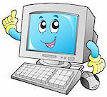 Cartoon smiling desktop computer - vector illustration.