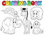 Coloring book with African animals - vector illustration.