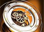 abstract 3d illustration of golden clock mechanism, time flow concept