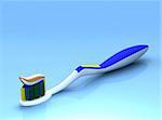 Toothbrush and gel toothpaste on the blue background