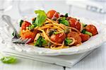 rustic spaghetti with  vegetables flavoured with garlic and basil