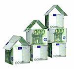 Houses from euro banknotes. Isolated over white