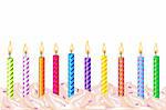 10 Colorful Birthday Candles, Isolated On White Background, Vector Illustration