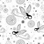 seamless pattern from the graphics of angels with the stars on a white background