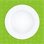 White Plate On Green Background, Vector Illustration