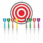 Set of red target and colorful darts. Illustration on white background