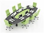 meeting table and chairs with  notebook on white - rendering
