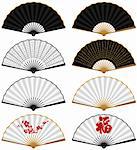Layered vector illustration of various Chinese traditional folding fans.