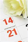 Yellow rose on calendar page showing Valentine's day