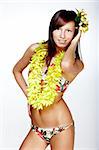 Beautiful exotic girl with Hawaiian accessories