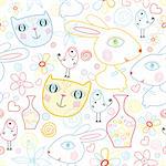 seamless bright pattern of strange children's animals on a white background
