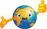 Cartoon world globe giving thumbs up.  (Old World)