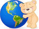Teddy bear hugging the Earth