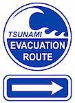 Tsunami evacuation route sign with arrow