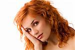 sweet portrait of cute red haired young woman with great makeup
